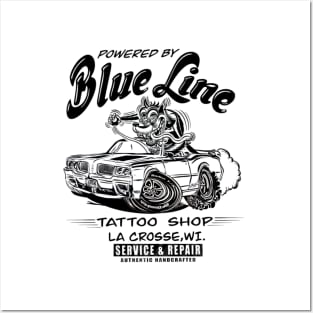 Blue Line Tattoo La Crosse WI Hot Rod Logo Posters and Art